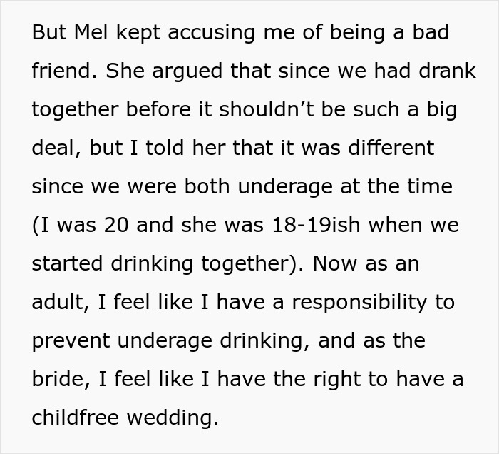 Bride Asks If She's A Jerk To Exclude Her Friend Who's 2 Years Younger From Her "Childfree Wedding", Gets A Reality Check