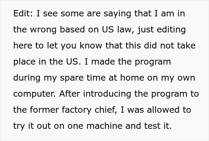 "The Factory Chief Laughed In My Face": Employee Takes Important System They Created With Them When They're Fired "The Factory Chief Laughed In My Face": Employee Takes Important System They Created With Them When They're Fired