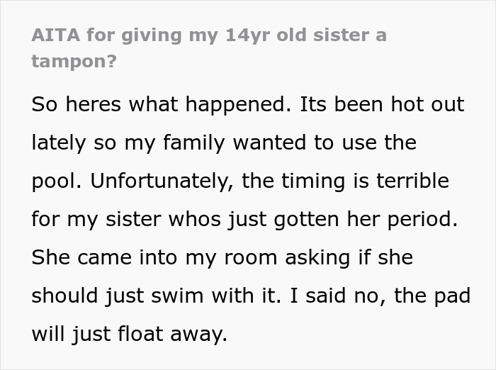 14-Year-Old Wants To Go Swimming During Her Period, So Her Sister Teaches Her How Tampons Work, Christian Mother Goes Ballistic
