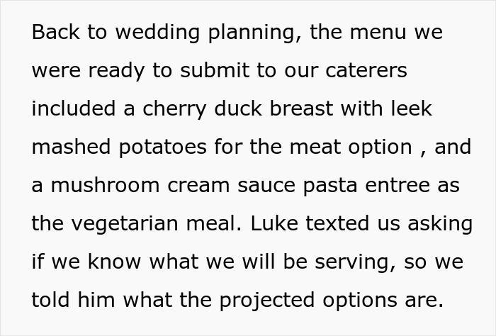 “He Told Us Lisa Will Be Mad”: Person Refuses To Adjust Their Wedding Menu To Satisfy Their Gluten-Free, Vegan Guest “He Told Us Lisa Will Be Mad”: Person Refuses To Adjust Their Wedding Menu To Satisfy Their Gluten-Free, Vegan Guest