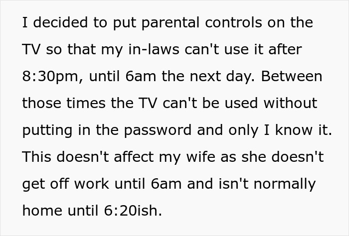 Man Welcomes In-Laws To His House, Puts Parental Controls On His TV To Allow His Kids To Sleep As They Refuse To Keep The Volume Down Man Welcomes In-Laws To His House, Puts Parental Controls On His TV To Allow His Kids To Sleep As They Refuse To Keep The Volume Down