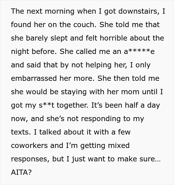 Man Asks If He Was Wrong Not To Help His Wife After She Had 'An Accident', Gets A Reality Check