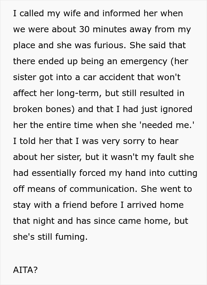 Husband Turns Off His Phone Because His Wife Keeps Calling Him During His Tech-Free Weekend, Misses An Emergency