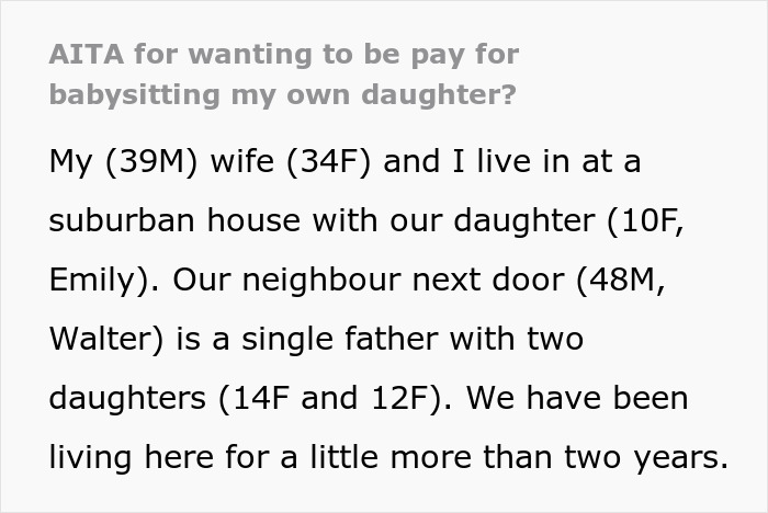 "You're Gonna Lose Her": Dad Expects To Be Paid For Babysitting Daughter While His Wife Hangs Out With Neighbor, The Internet Gives Him A Reality Check "You're Gonna Lose Her": Dad Expects To Be Paid For Babysitting Daughter While His Wife Hangs Out With Neighbor, The Internet Gives Him A Reality Check