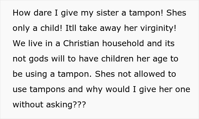 14-Year-Old Wants To Go Swimming During Her Period, So Her Sister Teaches Her How Tampons Work, Christian Mother Goes Ballistic