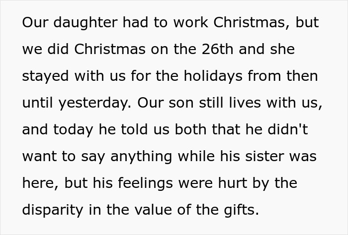 "My Son Is Clearly Resenting Us": Dad Gives $4k Christmas Gift To His Daughter And $800 Gifts To His Son, Son Gets Upset "My Son Is Clearly Resenting Us": Dad Gives $4k Christmas Gift To His Daughter And $800 Gifts To His Son, Son Gets Upset