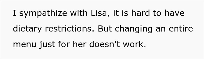 “He Told Us Lisa Will Be Mad”: Person Refuses To Adjust Their Wedding Menu To Satisfy Their Gluten-Free, Vegan Guest “He Told Us Lisa Will Be Mad”: Person Refuses To Adjust Their Wedding Menu To Satisfy Their Gluten-Free, Vegan Guest