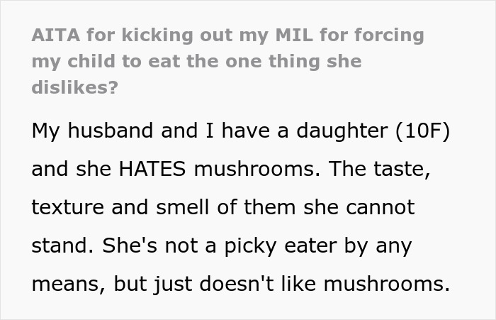 Woman Kicks MIL Out After Discovering She Starved Her Kid As She Kept Making Dinners Containing The One Thing She Hates The Most