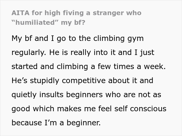 Man Gives His Girlfriend The Silent Treatment After She High-Fives A Woman At The Gym Who 'Humiliated' Him