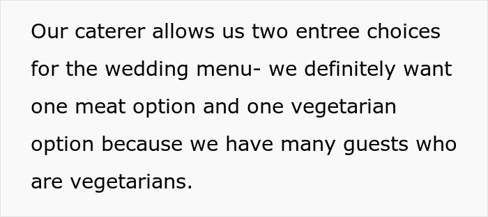 “He Told Us Lisa Will Be Mad”: Person Refuses To Adjust Their Wedding Menu To Satisfy Their Gluten-Free, Vegan Guest “He Told Us Lisa Will Be Mad”: Person Refuses To Adjust Their Wedding Menu To Satisfy Their Gluten-Free, Vegan Guest