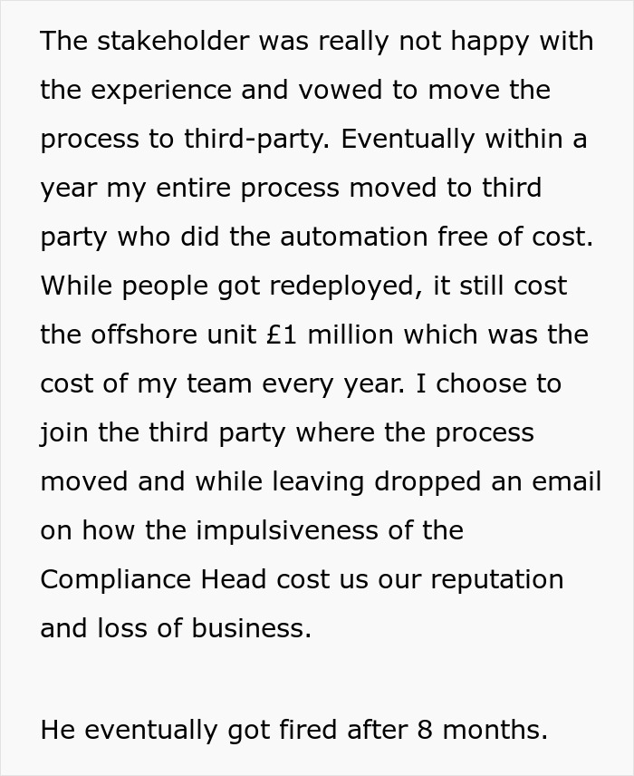 New Boss Gets Himself Fired After Demanding An Entirely New Solution For Automation Process And Making Company Lose $1.2M Per Year