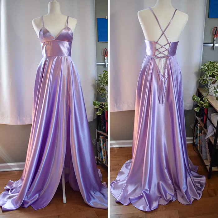 I Sewed Lavender Crepe Back Satin Gown For My Little Sister