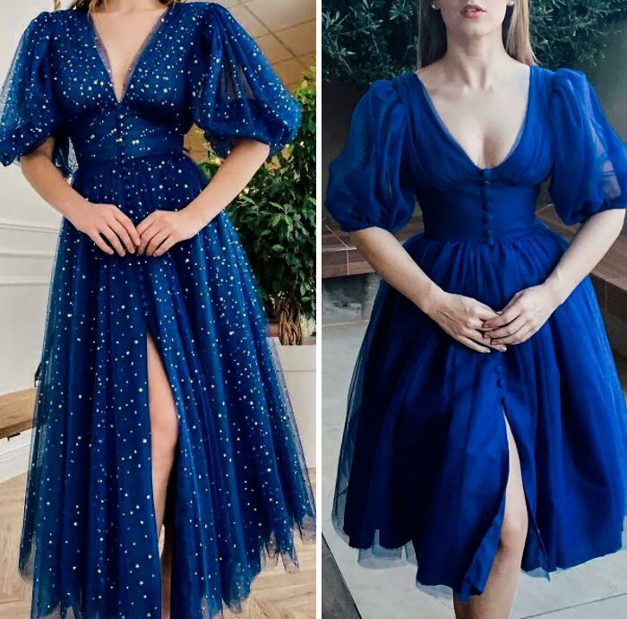 Left: Teuta Cobalt Starry Dress, Right: Me