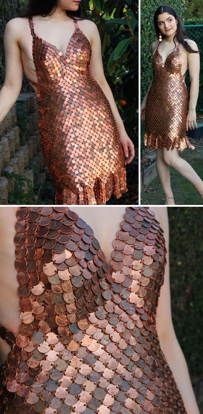 Vestido hecho con más de 2 mil centavos