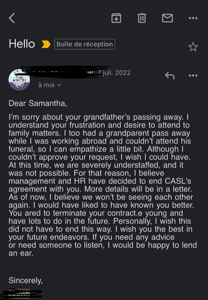 People Online Are Horrified By These Email Screenshots In Which A Story Of A Boss Lying To An Employee That They Were Fired Unfolds