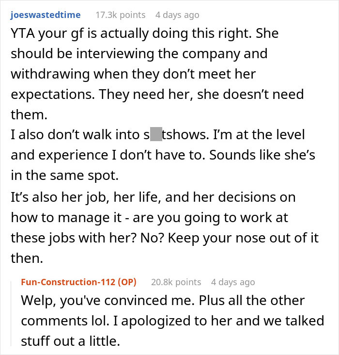 Person Wonders If They&rsquo;re In The Wrong For Criticizing Girlfriend For How She Takes Job Interviews, Gets A Slice Of Honesty Pie Online