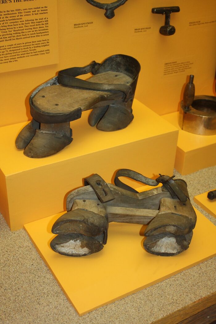 Shoes Invented And Used In The 1920's By A Cattle Thief Named ′′crazy Tex Hazel′′ To Hide Footprints While Stealing Cows