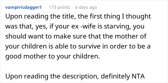 &ldquo;AITA For Telling My Ex-Wife I Don&rsquo;t Care If She And Her Family Starve, That I Am Just Responsible For Our Sons?&rdquo;