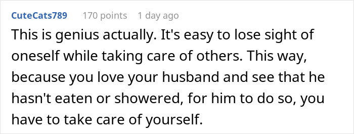 Husband &ldquo;Forces&rdquo; His Wife To Take Care Of Herself By Making Her Do The Same Things For Herself That She Does For Him