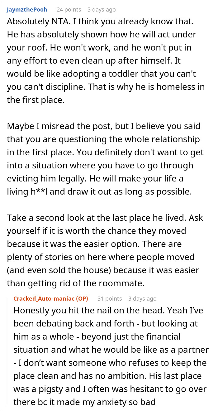Woman Asks If She's Wrong For Not Allowing Her Unemployed And Homeless Boyfriend To Move In With Her