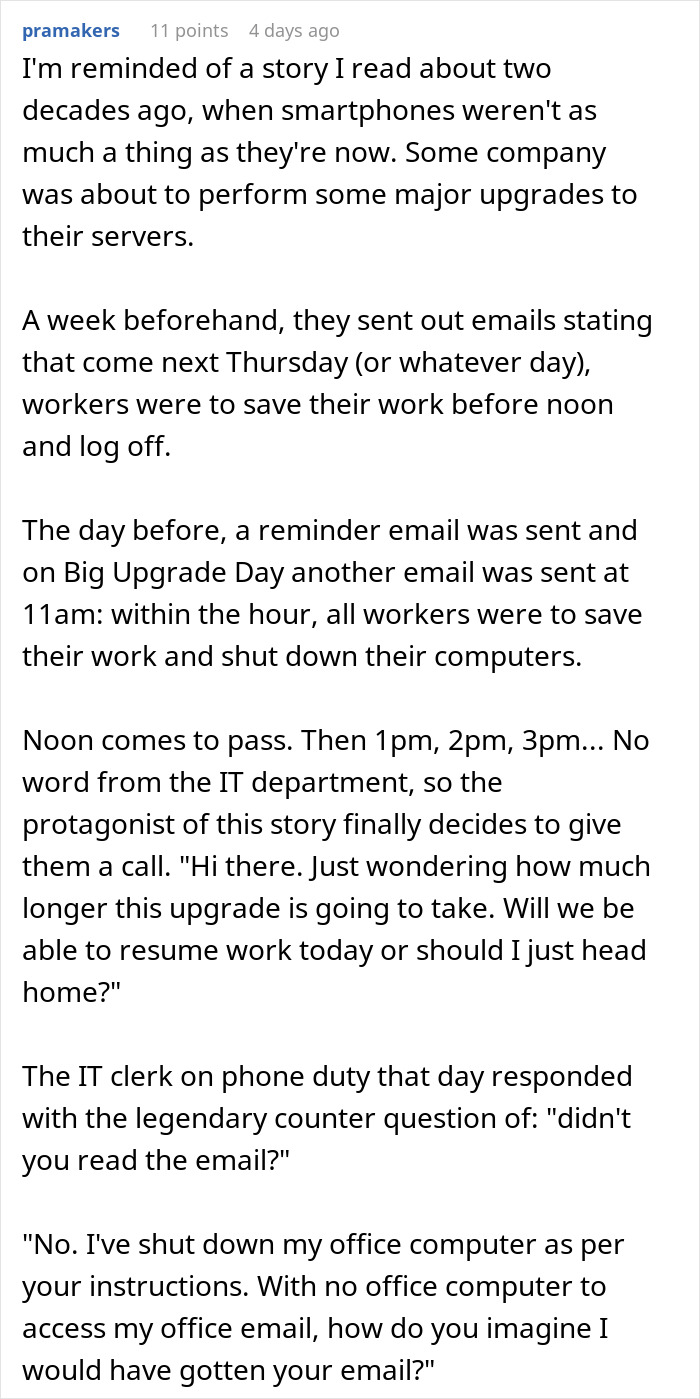 Boss Cuts Email Access For All Employees So He Doesn't Have To Pay Overtime, Regrets It When IT Worker Does Exactly That Boss Cuts Email Access For All Employees So He Doesn't Have To Pay Overtime, Regrets It When IT Worker Does Exactly That