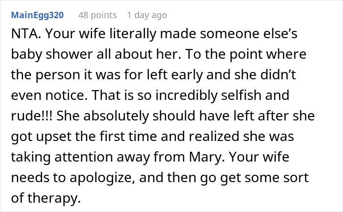 Man Asks If He's A Jerk For Calling Out Wife After She Ruined Her Friend's Baby Shower Man Asks If He's A Jerk For Calling Out Wife After She Ruined Her Friend's Baby Shower