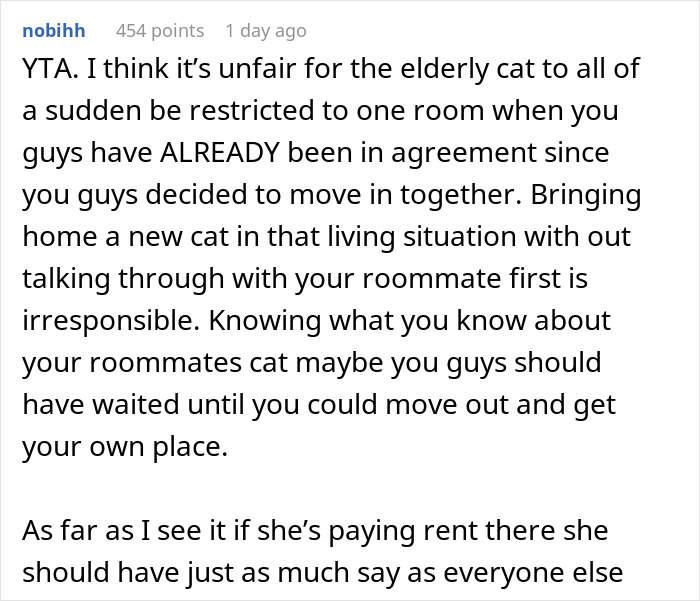 Woman Thinks It's Unfair She Has To Tiptoe Around Roommate's Cat's "Asocial" Needs, Starts A Feud After Adopting Her Own Kitten