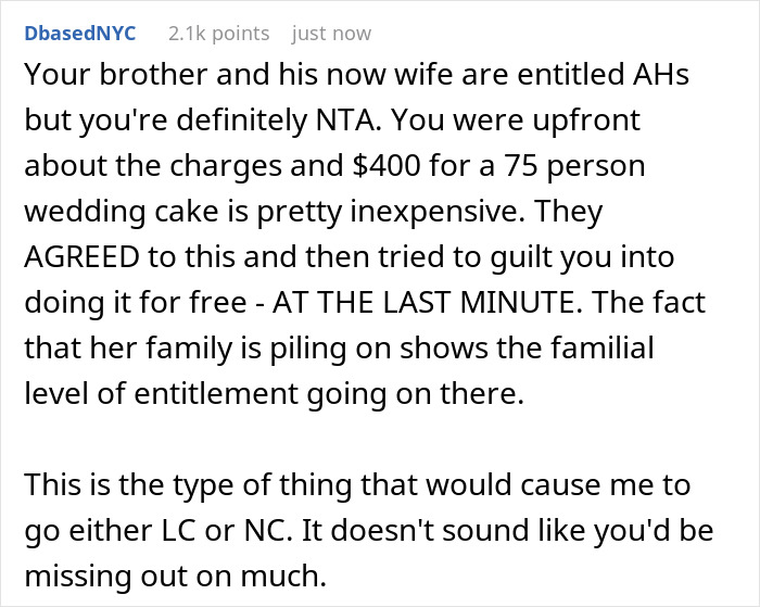 Brother Left Without Wedding Cake Because Sister Wouldn&rsquo;t Do It For Free After He Promised To Pay $400