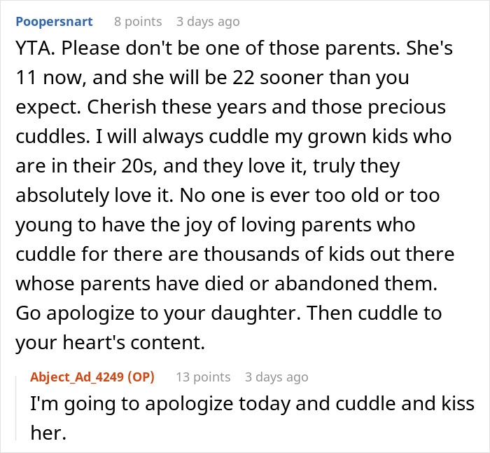 Mom Tells Her 11 Y.O. Daughter That She&rsquo;s &ldquo;Too Old&rdquo; To Cuddle, The Girl Stops Talking To Her Unless Asked