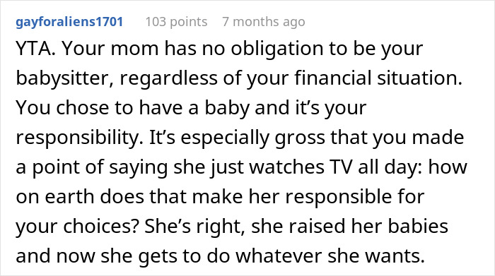 Retired Mom Refuses To Babysit Daughter's Newborn For Free, Daughter Turns To The Internet For Support But Gets A Reality Check Instead Retired Mom Refuses To Babysit Daughter's Newborn For Free, Daughter Turns To The Internet For Support But Gets A Reality Check Instead