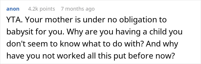 Retired Mom Refuses To Babysit Daughter's Newborn For Free, Daughter Turns To The Internet For Support But Gets A Reality Check Instead Retired Mom Refuses To Babysit Daughter's Newborn For Free, Daughter Turns To The Internet For Support But Gets A Reality Check Instead