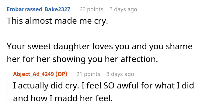 Mom Tells Her 11 Y.O. Daughter That She&rsquo;s &ldquo;Too Old&rdquo; To Cuddle, The Girl Stops Talking To Her Unless Asked