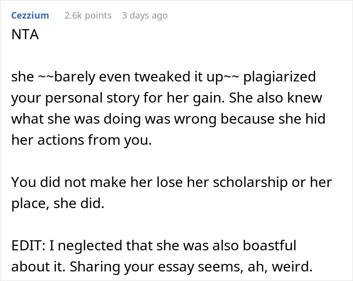 &ldquo;[Am I The Jerk] For Snitching And Causing My Friend To Lose Her Scholarship/Dream College Acceptance?&rdquo;