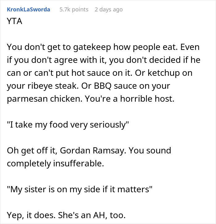 Guy Doesn't Allow Sister's BF To Ruin His Italian Dish With Asian Hot Sauce, Drama Ensues