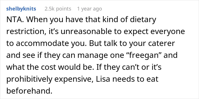 “He Told Us Lisa Will Be Mad”: Person Refuses To Adjust Their Wedding Menu To Satisfy Their Gluten-Free, Vegan Guest “He Told Us Lisa Will Be Mad”: Person Refuses To Adjust Their Wedding Menu To Satisfy Their Gluten-Free, Vegan Guest