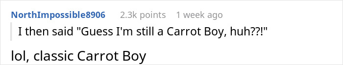 Person Shares How They Held A Grudge Against A Bully For Calling Them "Carrot Boy" Only To Embarrass Themself 29 Years Later At A Class Reunion