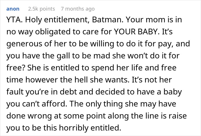 Retired Mom Refuses To Babysit Daughter's Newborn For Free, Daughter Turns To The Internet For Support But Gets A Reality Check Instead Retired Mom Refuses To Babysit Daughter's Newborn For Free, Daughter Turns To The Internet For Support But Gets A Reality Check Instead