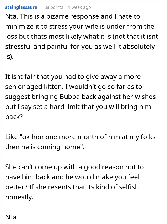 "Her Or The Cat": Man Asks For Advice After Wife Who Went Through Stillbirth Refuses To Allow His Beloved Pet Back In The House