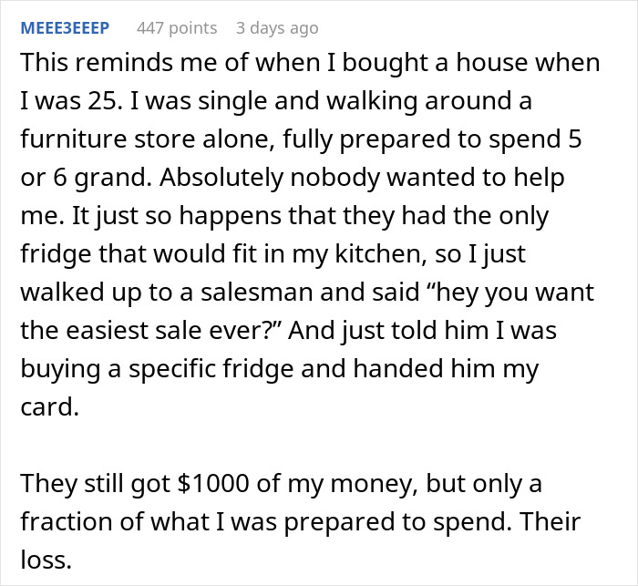 Salesperson Judges A Customer By His Appearance And Ignores Him, Gets Left Without A Commission