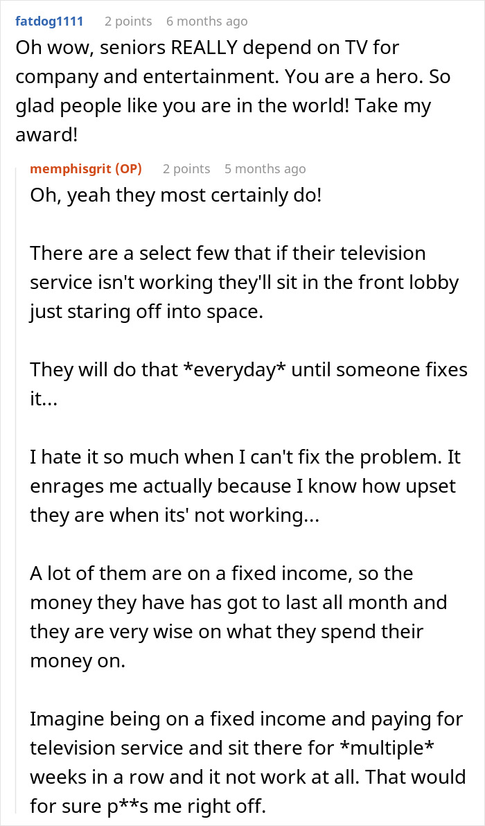 Maintenance Guy Can't Stand 200+ Elderly Residents Being Exploited By A Shameless TV Company, Makes Them Regret It Maintenance Guy Can't Stand 200+ Elderly Residents Being Exploited By A Shameless TV Company, Makes Them Regret It