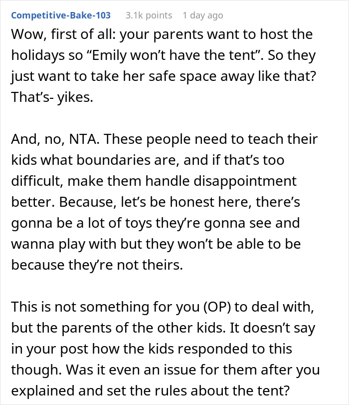 6 Y.O. With Special Needs Has Tent Nobody Can Enter As Her Safe Space, Guests Are Upset That It Was Put Up In The Living Room 6 Y.O. With Special Needs Has Tent Nobody Can Enter As Her Safe Space, Guests Are Upset That It Was Put Up In The Living Room
