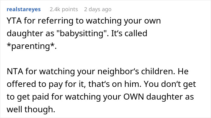 "You're Gonna Lose Her": Dad Expects To Be Paid For Babysitting Daughter While His Wife Hangs Out With Neighbor, The Internet Gives Him A Reality Check "You're Gonna Lose Her": Dad Expects To Be Paid For Babysitting Daughter While His Wife Hangs Out With Neighbor, The Internet Gives Him A Reality Check