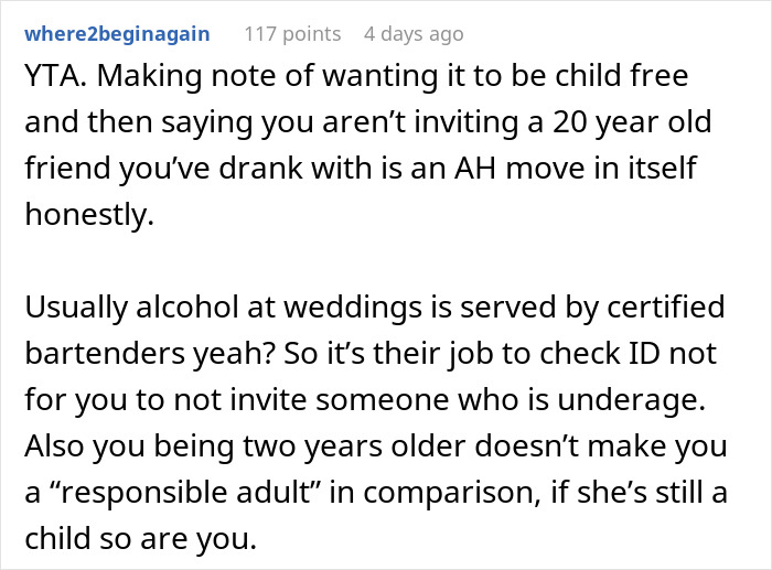 Bride Asks If She's A Jerk To Exclude Her Friend Who's 2 Years Younger From Her "Childfree Wedding", Gets A Reality Check