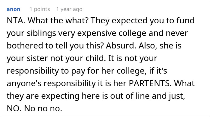 &ldquo;They Then Called Me A Jerk&rdquo;: Person Refuses Parents&rsquo; Request To Pay For Their Sister&rsquo;s College Tuition And Fees