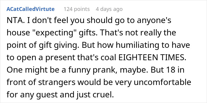 Person Goes To Celebrate Christmas With Fianc&eacute;'s Family For The First Time, Loses It After Getting 18 Pieces Of Coal As Gifts
