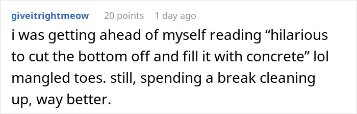 Man Is Fed Up With Coworker Kicking The Bucket He Sits On Out From Under His Butt, Fills It With Nuts And Bolts, Cuts The Bottom Off, And Observes The Chaos