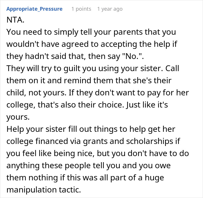 &ldquo;They Then Called Me A Jerk&rdquo;: Person Refuses Parents&rsquo; Request To Pay For Their Sister&rsquo;s College Tuition And Fees