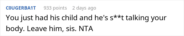 New Mom Is Sick Of Her Spouse Bodyshaming Her, Yells At Him In The Midst Of Family Christmas Gathering, Gets Called A Jerk