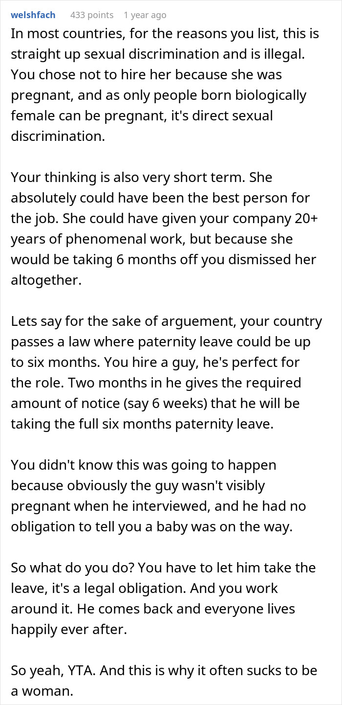 "The Decision Is Perfectly Legal": HR Rejects Candidate Because She's 7 Months Pregnant