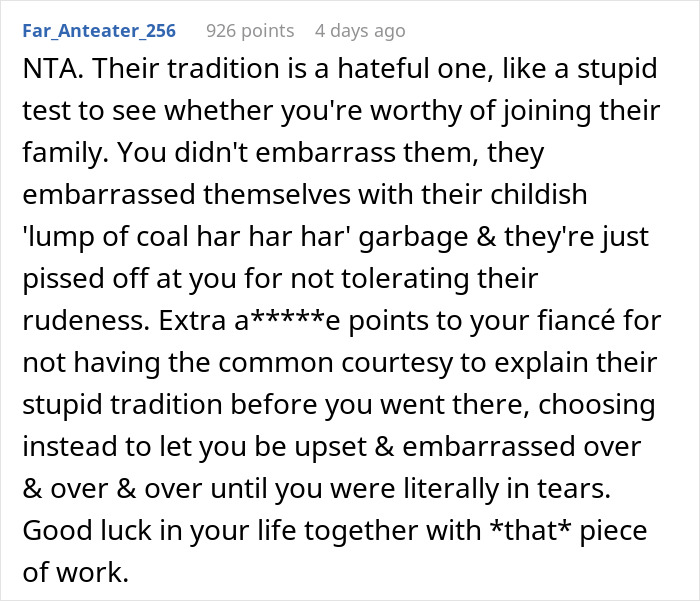 Person Goes To Celebrate Christmas With Fianc&eacute;'s Family For The First Time, Loses It After Getting 18 Pieces Of Coal As Gifts
